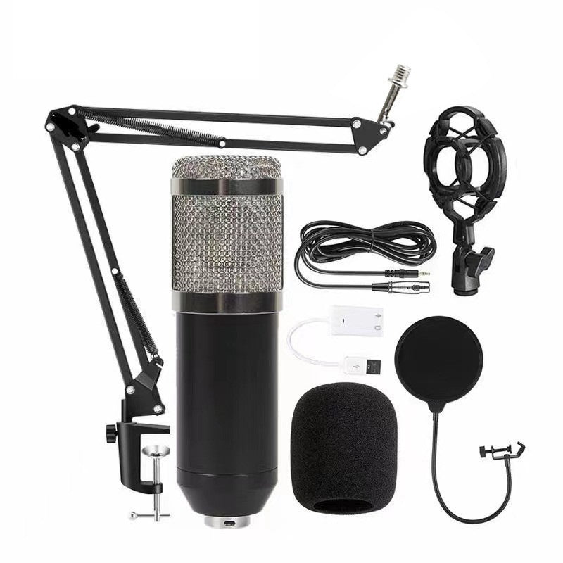 Metal BM800 condenser microphone V8 sound card mobile phone computer anchor karaoke recording live broadcast bracket set