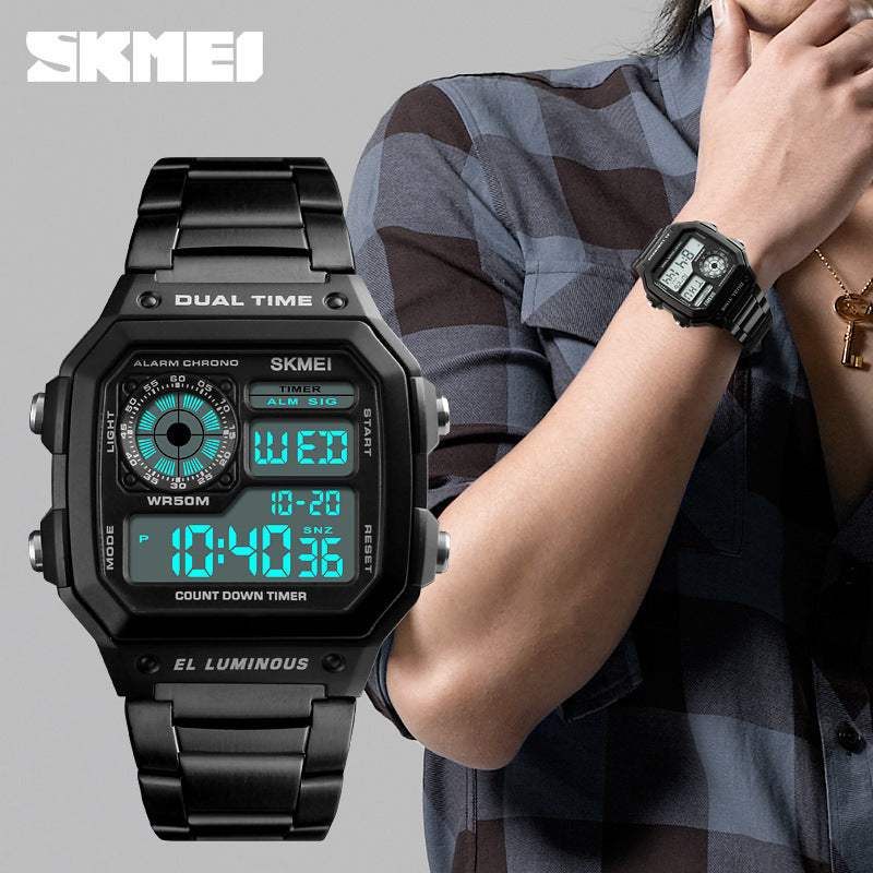 Skmei fashion trend men's watch cross-border outdoor sports personality square digital display electronic watch