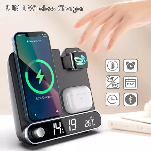 2022 New Multifunctional Clock Wireless Charging Watch Headphones Wireless Charging Thermometer Wireless Charging 15W Wireless Charging