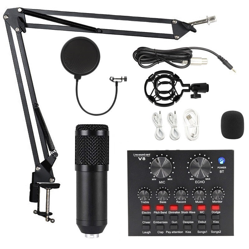 Metal BM800 condenser microphone V8 sound card mobile phone computer anchor karaoke recording live broadcast bracket set