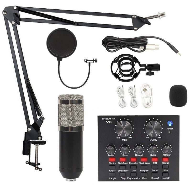 Metal BM800 condenser microphone V8 sound card mobile phone computer anchor karaoke recording live broadcast bracket set