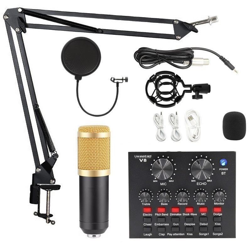 Metal BM800 condenser microphone V8 sound card mobile phone computer anchor karaoke recording live broadcast bracket set