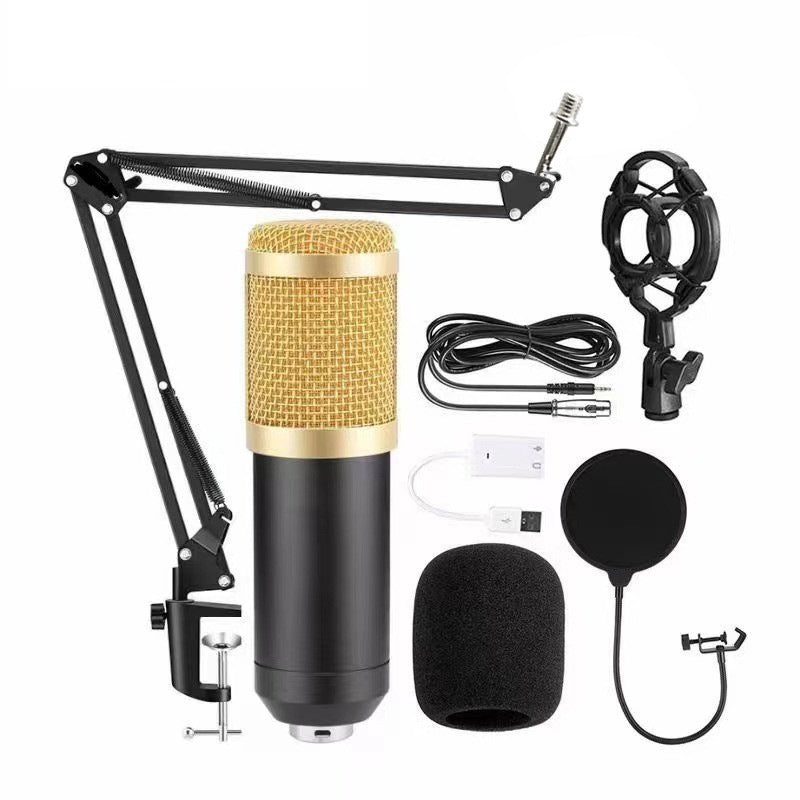 Metal BM800 condenser microphone V8 sound card mobile phone computer anchor karaoke recording live broadcast bracket set
