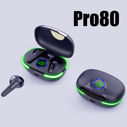 New PRO80 Stereo Bluetooth Headset TWS5.1 Smart Touch LED Digital Display Cool Breathing Light Game Model